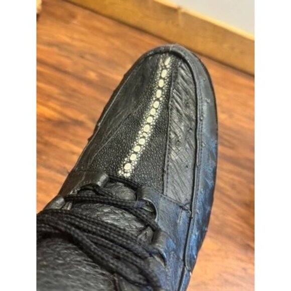 Mens Black Exotic Ostrich/COCO Leather Shoes Padded Collar Comfort Dress sz 11 - Picture 5 of 15